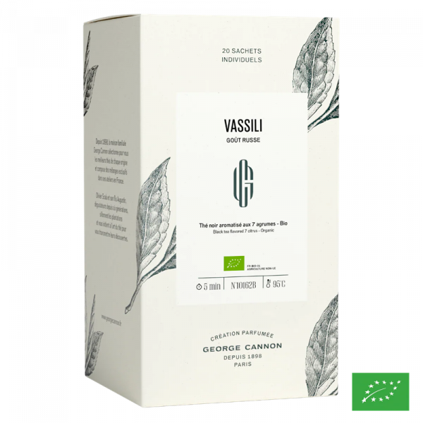 Vassili Goût Russe - Thé noir aromatisé aux 7 agrumes BIO George Cannon - Boîte 20 sachets individuels